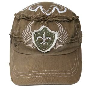 Pit Bull Fitted Cadet Army Cap Hat Brown One Size Embroidered Rhinestone